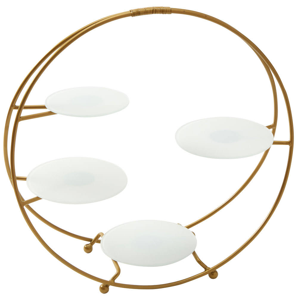 4 Tier Gold Round Stand with Frosted Glass Plates N156248
