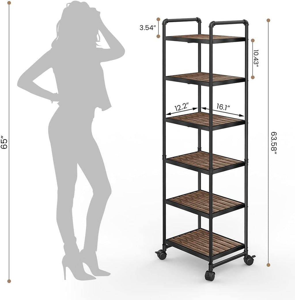 6-Tier Rolling Storage Cart with Metal Frames, Rustic Brown H831363