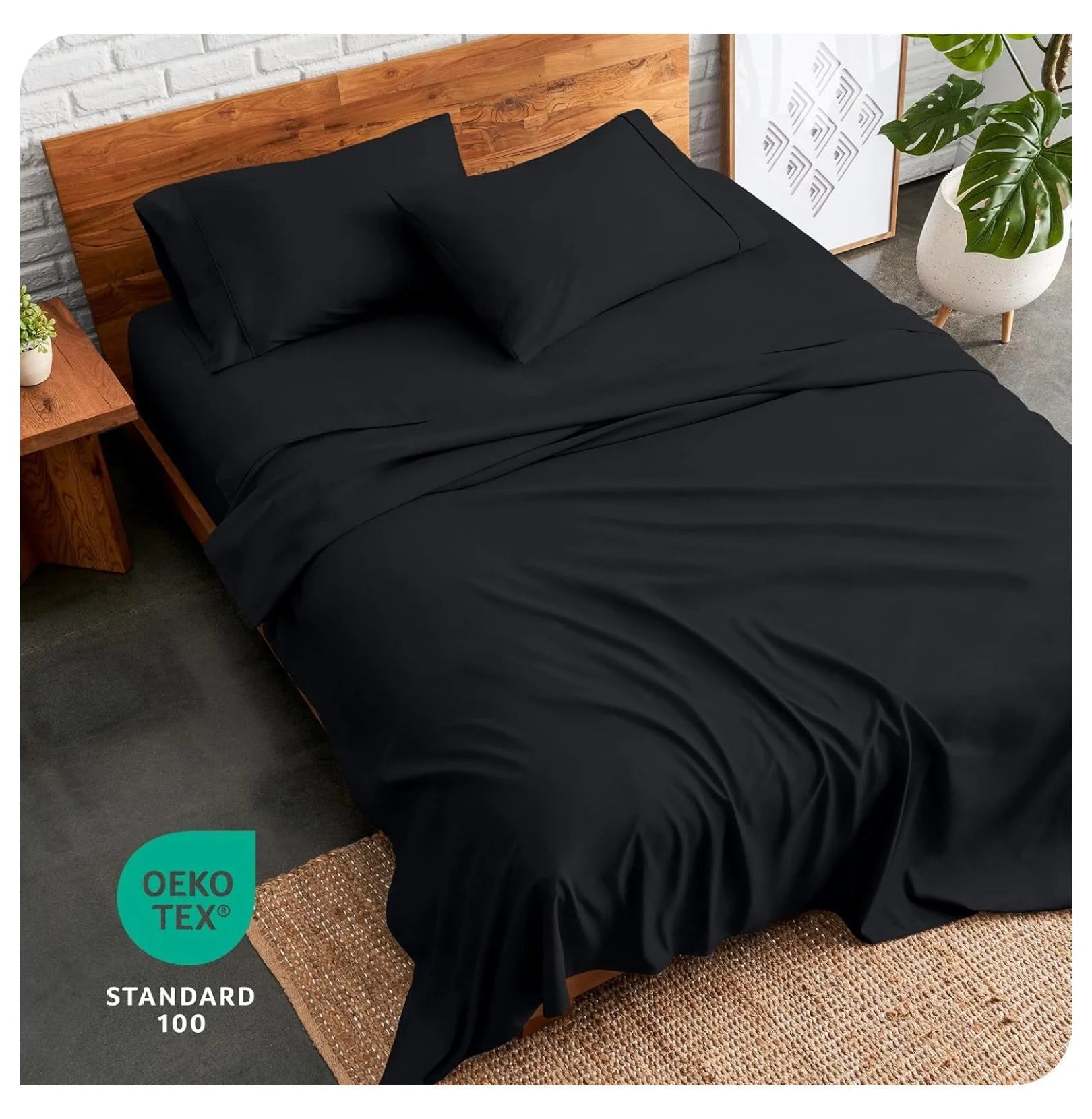 Black 4 Piece Short Queen Microfiber Sheet Set P460613