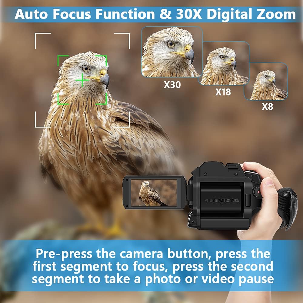 4K HD Auto Focus Camcorder 48MP 60FPS 30X Digital Zoom Camera with Handheld Stabilizer K35167