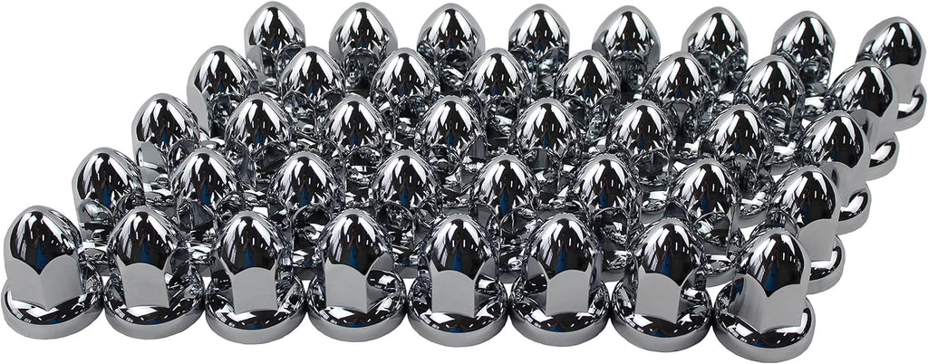ABS Chrome Plastic 33mm Push-on Bullet Flanged Lug Nut Covers for Semi Trucks (Pack of 60) G181