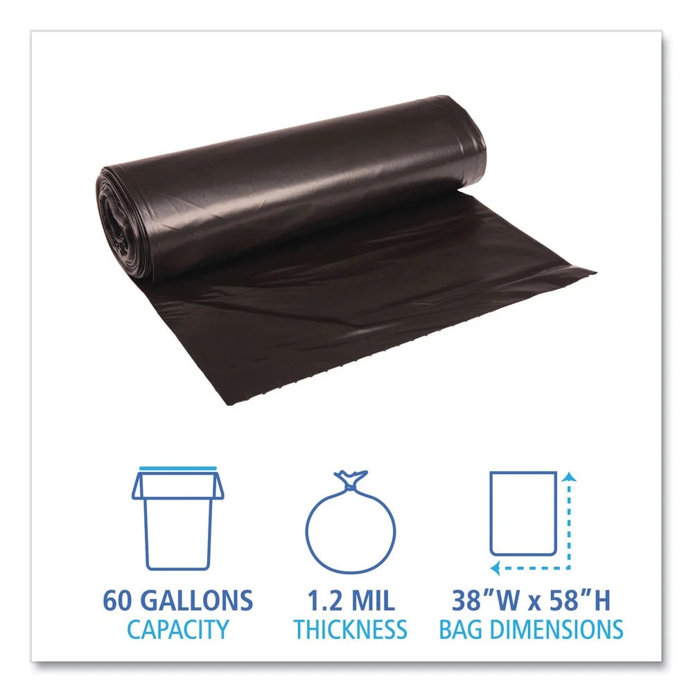60 gal. 1.2 mil Recycled Low-Density Polyethylene Can Liners - Black (100/Carton) G7704