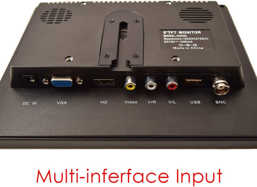 8 CCTV LCD Monitor 4:3 IPS Screen Display with VGA HDMI AV BNC Built-in Speaker USB Media Player 1024x768 HD 12-24V H52554