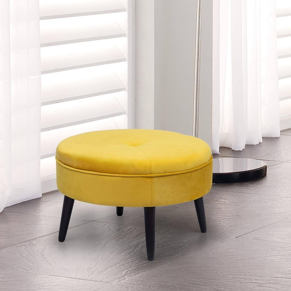 Yellow Round Tufted Fabric Ottoman Y61516