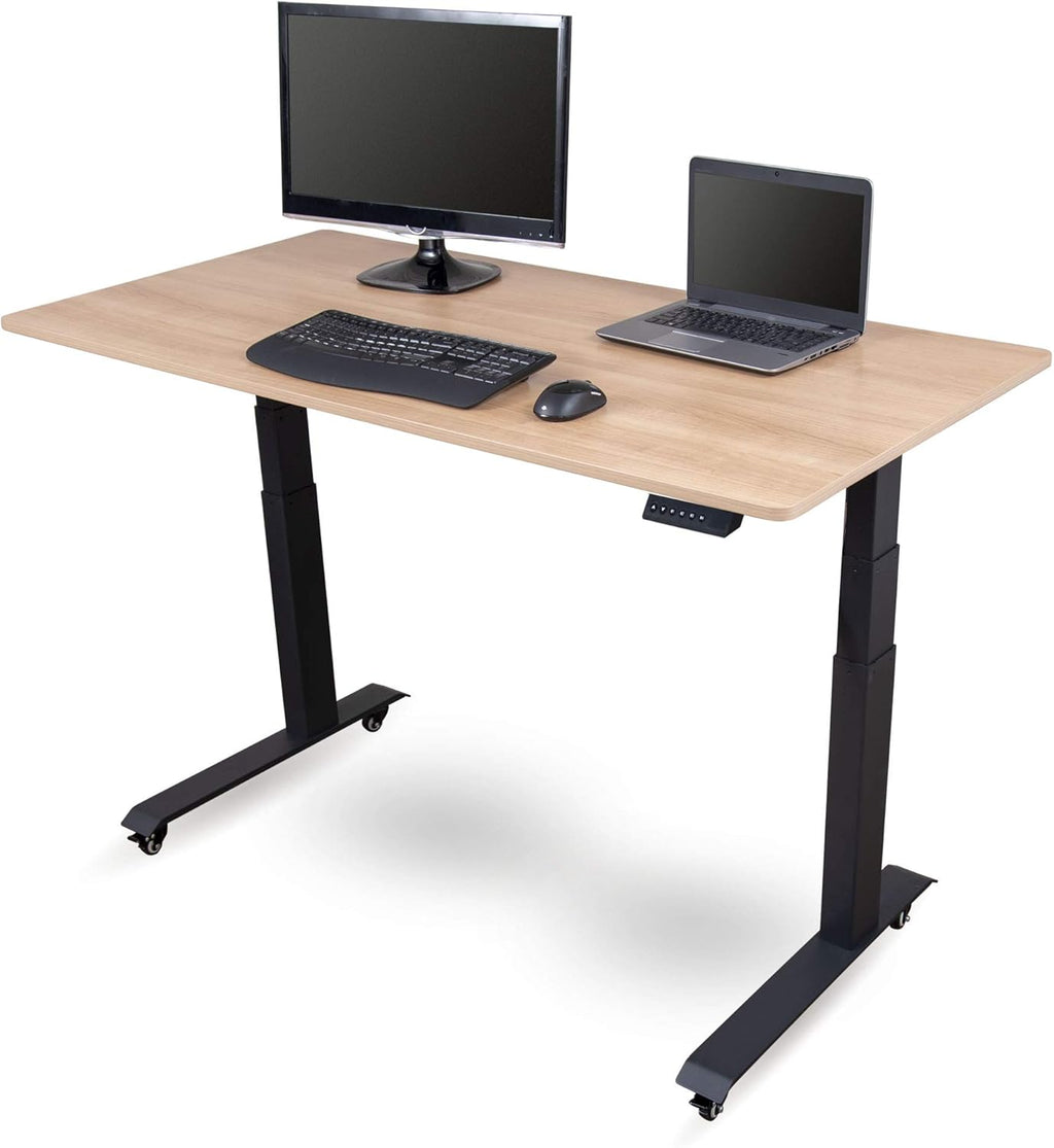 Electric Adjustable Height Standing Desk with Programmable Memory, Black Frame, Teak Top, 60" Wide X909253