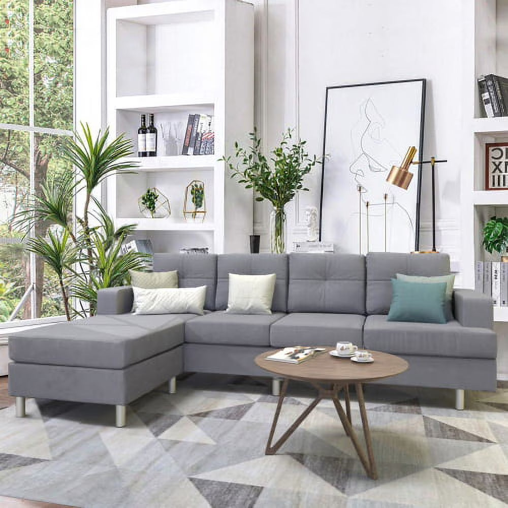 Grey L Shape Sectional Sofa with Reversible Chaise Lounge P370