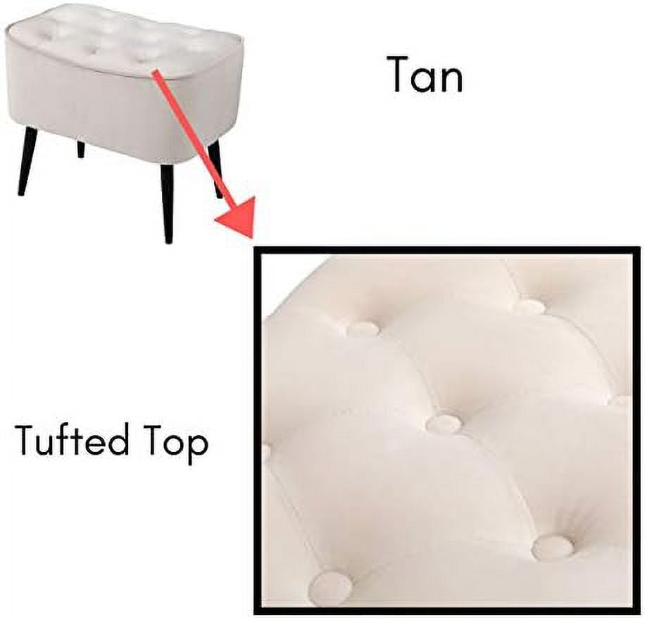Tufted Curve Tan Velvet Ottoman Foot Stool with Steel Legs N392