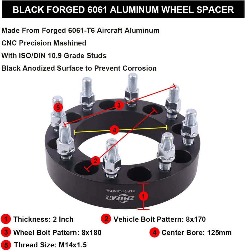 2 Inch 8x170 to 8x180 Forged Wheel Adapters with 14x1.5 Studs Y9915