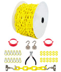 Yellow Plastic Safety Barrier Chain with 2 Magnetic Hooks, 12 S-Hooks, 12 Carabiner Clips, 2 Chain Connector, Pack of 2 Z367