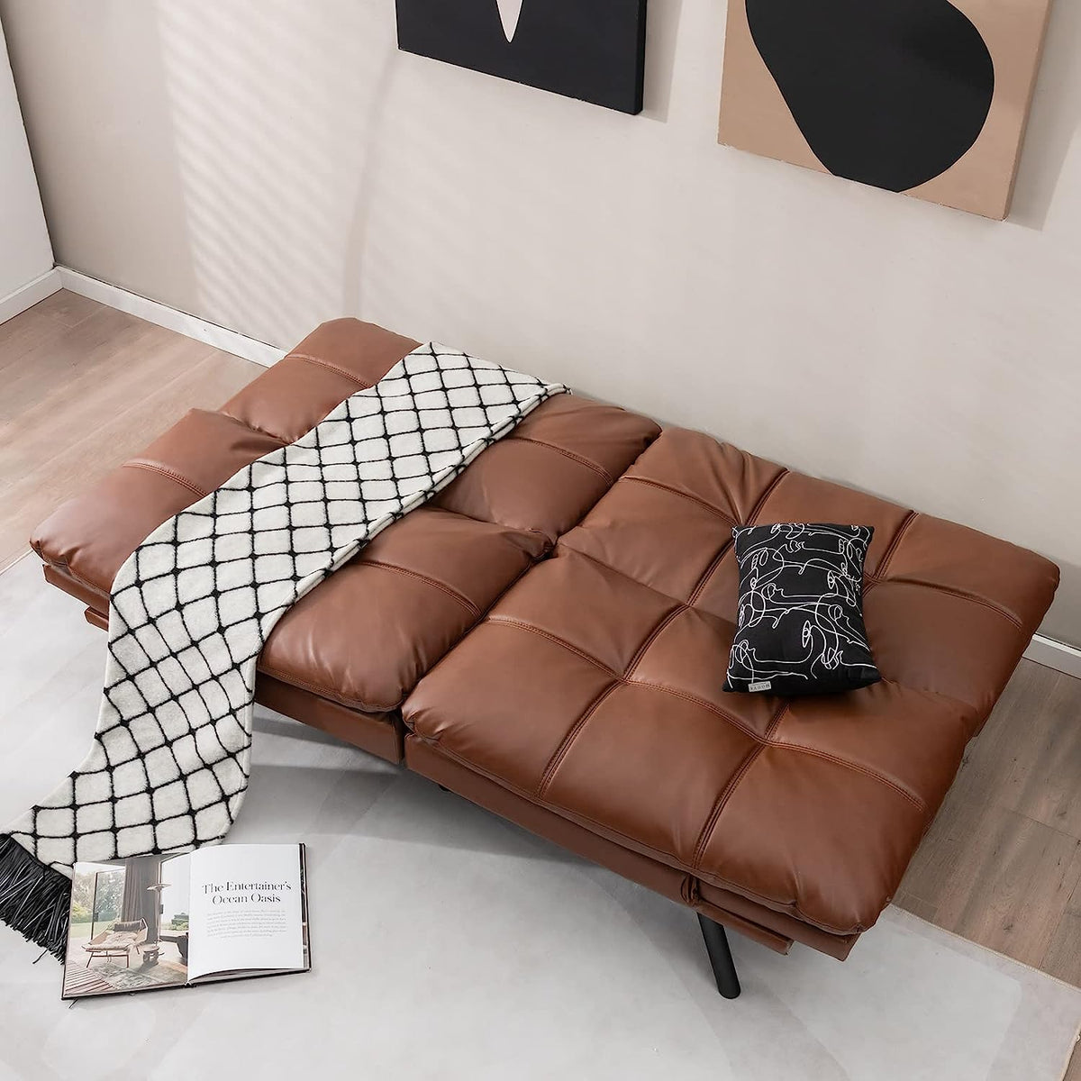 Brown Memory Foam Futon Sofa Bed with Adjustable Backrest I240668