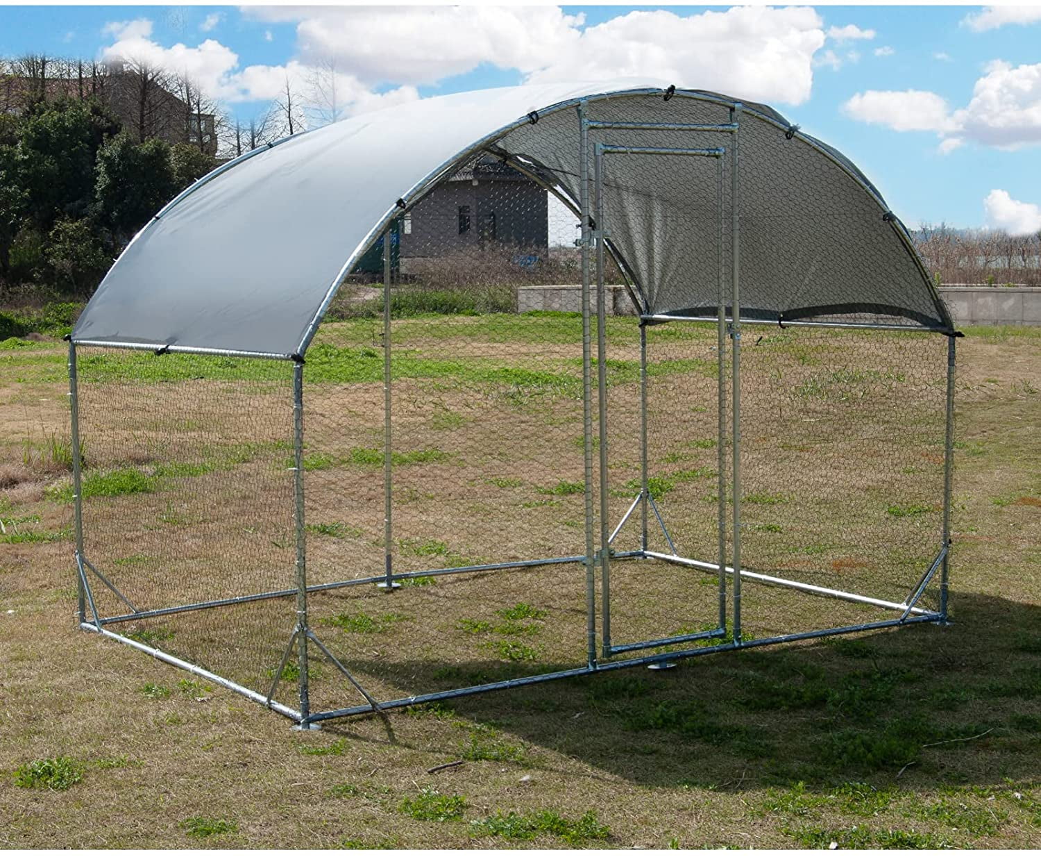 Large Metal Chicken Coop Walk-in Poultry Cage Hen House Duck Rabbits Habitat Dome Shaped Coop I81071