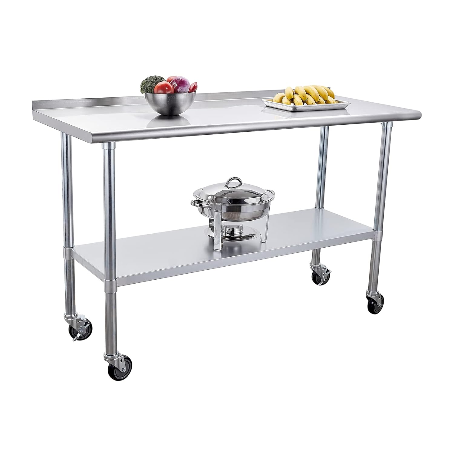 Stainless Steel Table 24 x 60 Inches with Caster Wheels and Undershelf Z18934