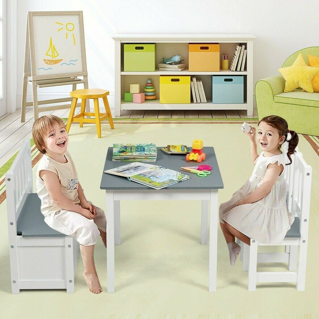 4 Pcs Kids Wood Table Chairs Set Gray C87155