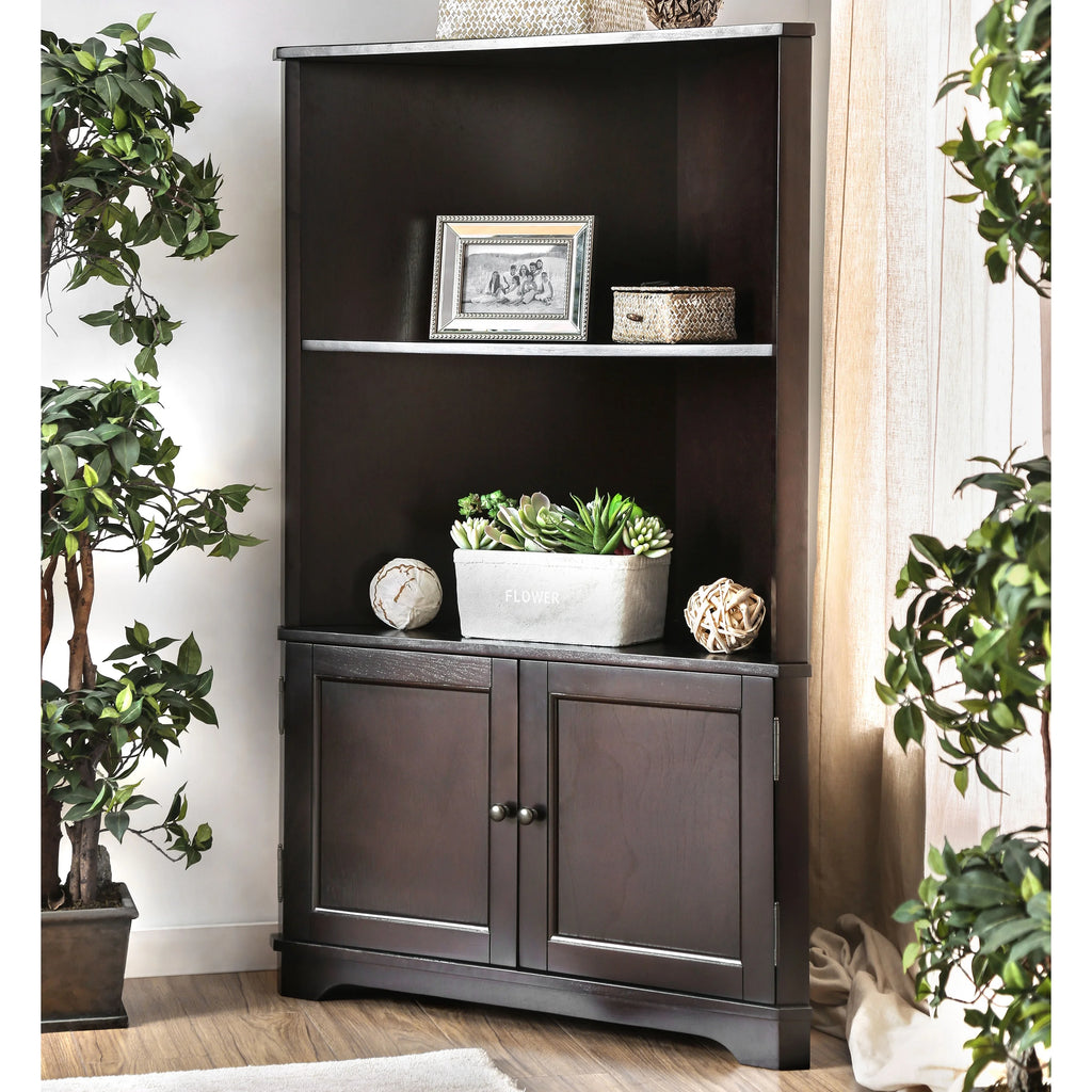Espresso Wood Corner Bookshelf A7650