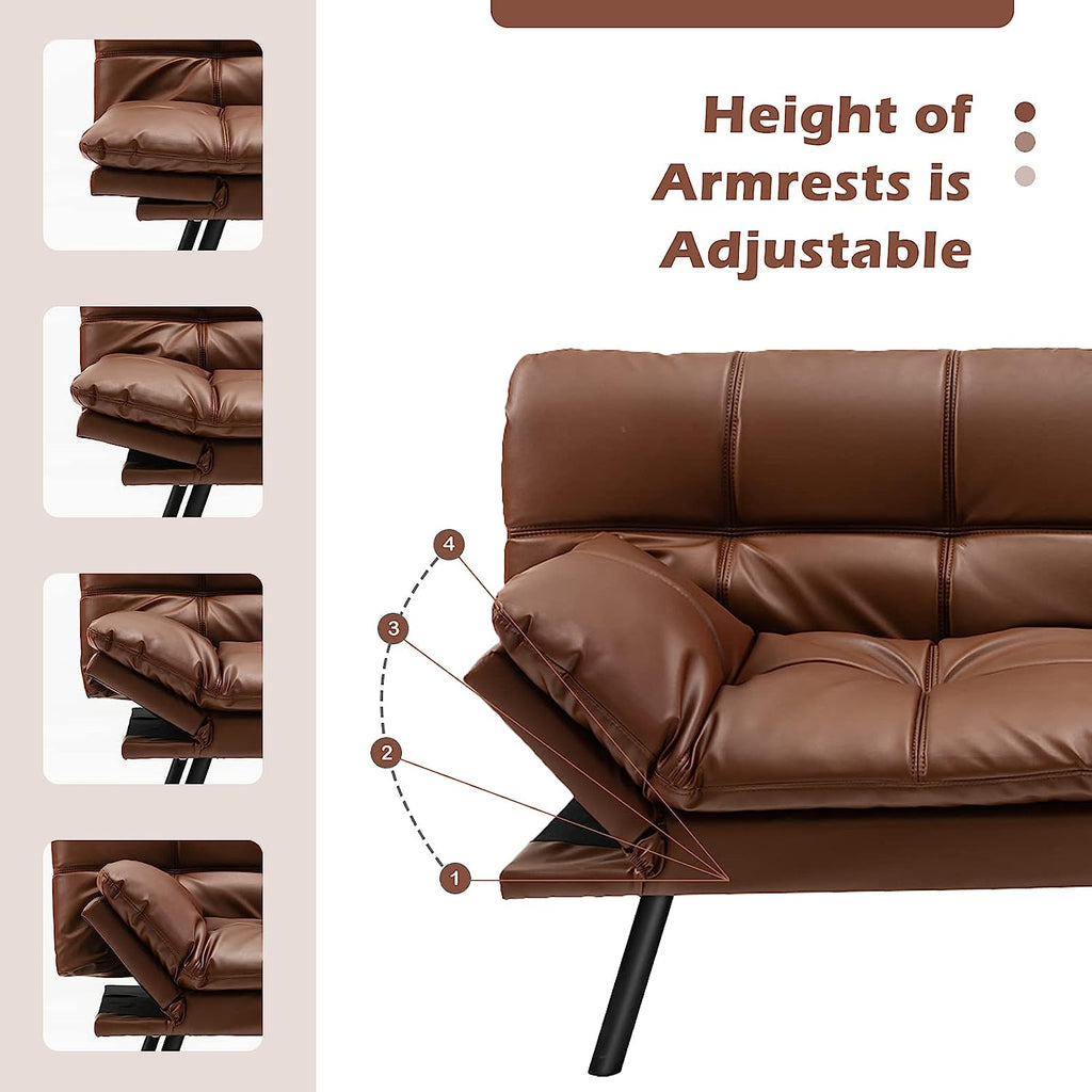 Brown Memory Foam Futon Sofa Bed with Adjustable Backrest I240668