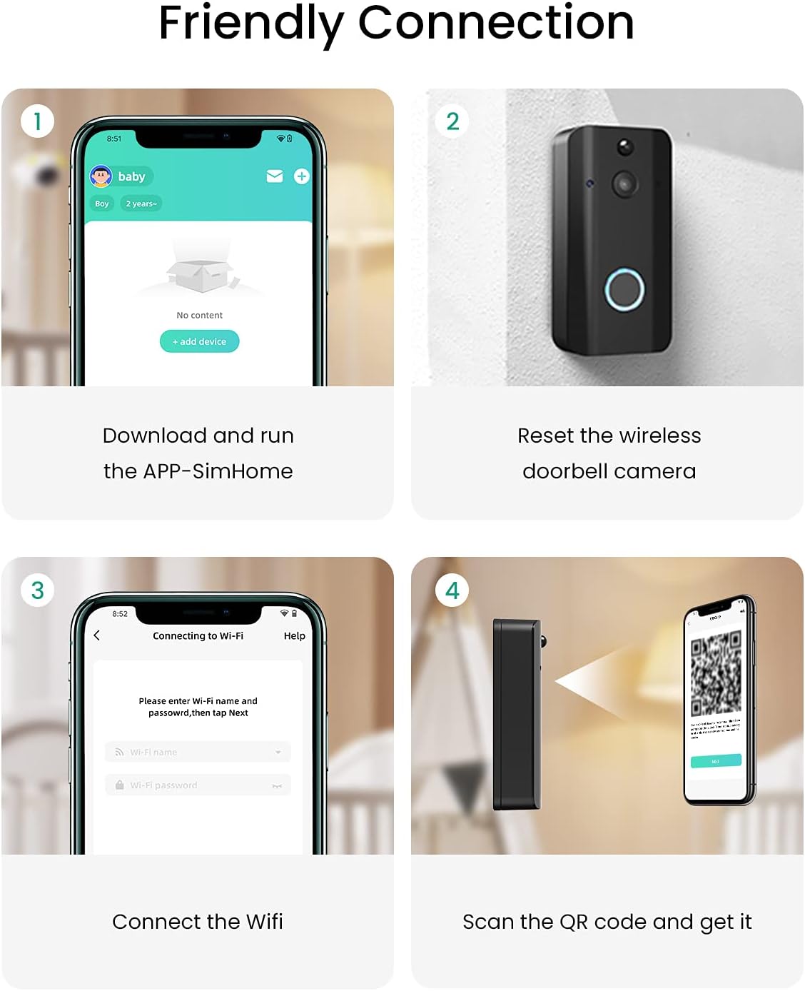 Video Doorbell Camera with Chime, 1080P Rechargeable Battery Powered, 2-Way Audio, Motion Detection, Night Vision T43751