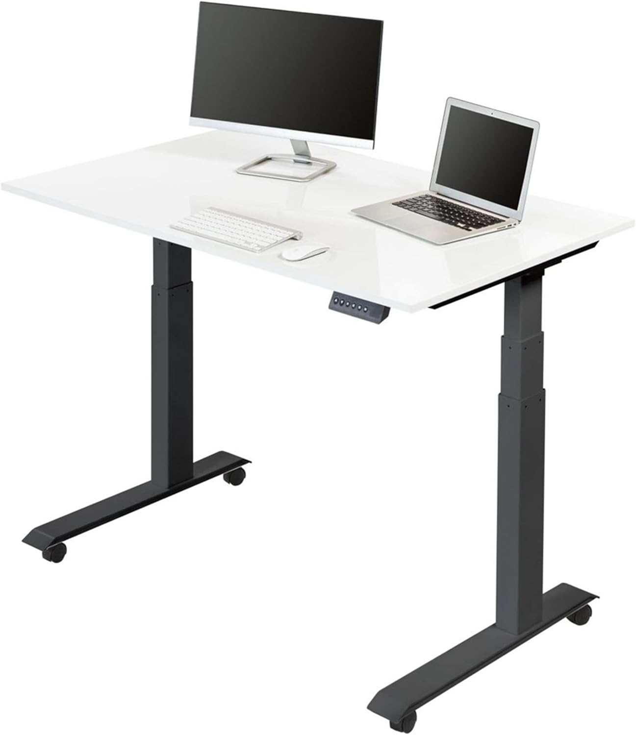 Electric Adjustable Height Standing Desk with Programmable Memory, Black Frame, Teak Top, 60" Wide X909253