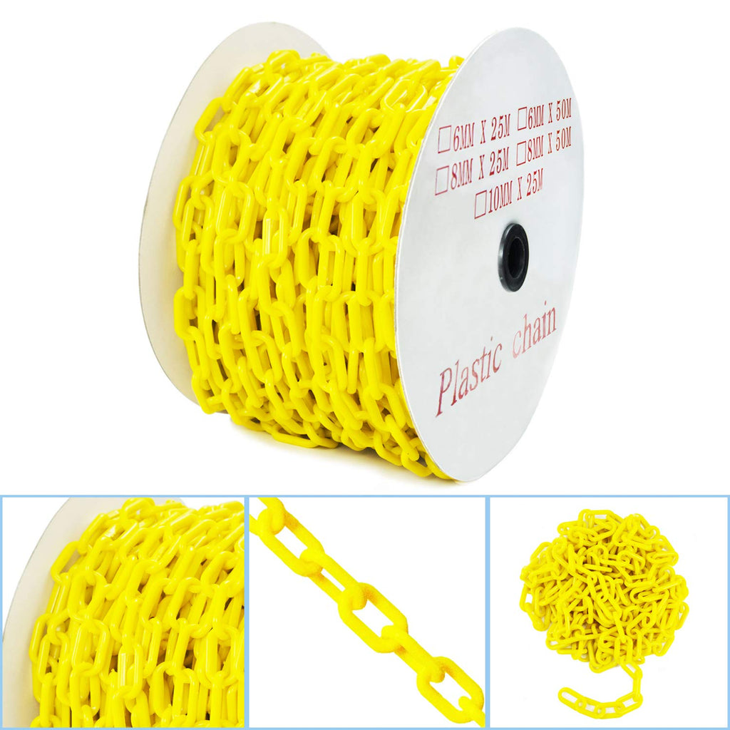 Yellow Plastic Safety Barrier Chain with 2 Magnetic Hooks, 12 S-Hooks, 12 Carabiner Clips, 2 Chain Connector, Pack of 2 Z367