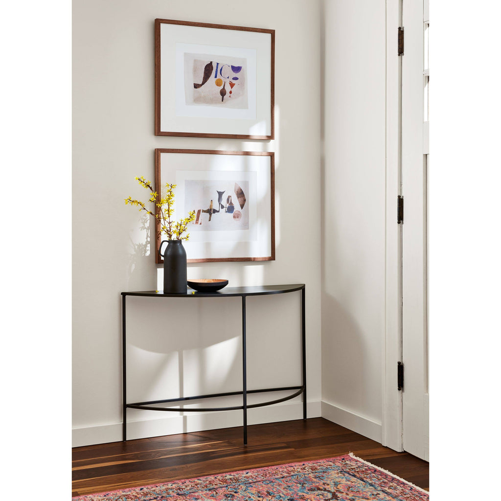 Modern Slim Half-Round Console Table in Recycled Natural Steel Black J4894