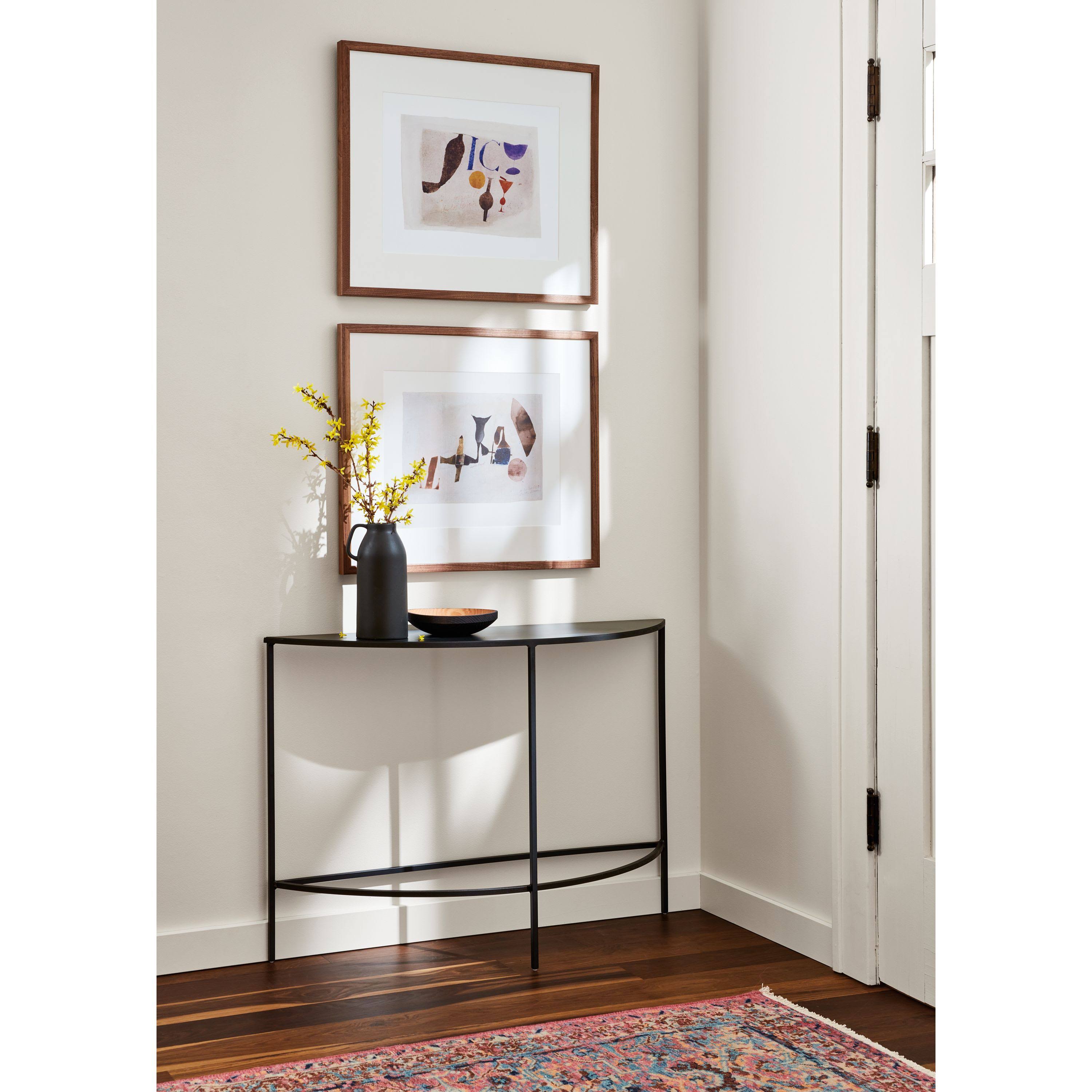 Modern Slim Half-Round Console Table in Recycled Natural Steel Black J4894
