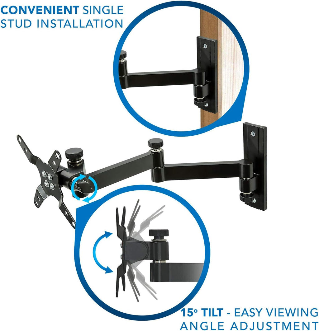 Full Motion Computer Monitor Wall Mount, Articulating Arm, VESA 75 and 100, 33 lb Capacity, Black, Pack of 2 M58443