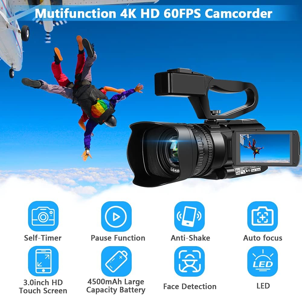4K HD Auto Focus Camcorder 48MP 60FPS 30X Digital Zoom Camera with Handheld Stabilizer K35167