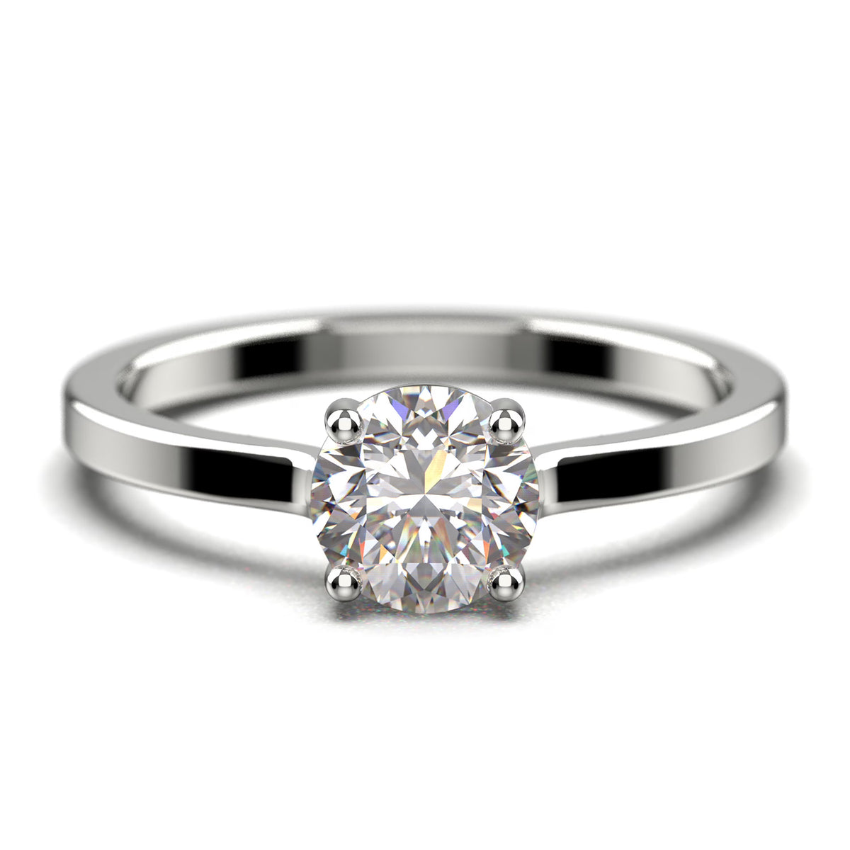 1.00 Carat Round Cut Diamond Moissanite Solitaire Engagement Ring in 10k Solid White Gold R61658