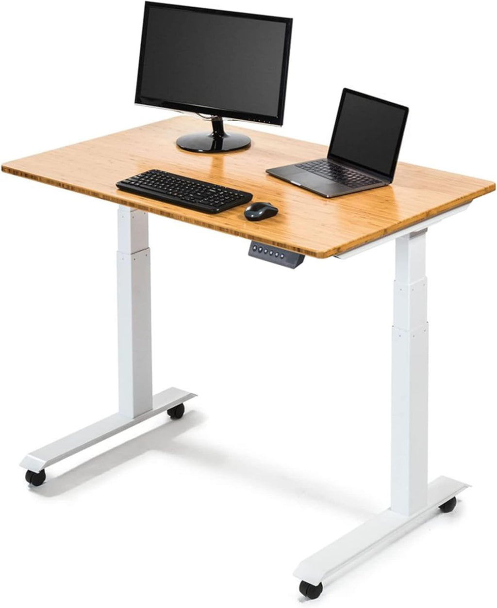 Electric Adjustable Height Standing Desk with Programmable Memory, Black Frame, Teak Top, 60" Wide X909253