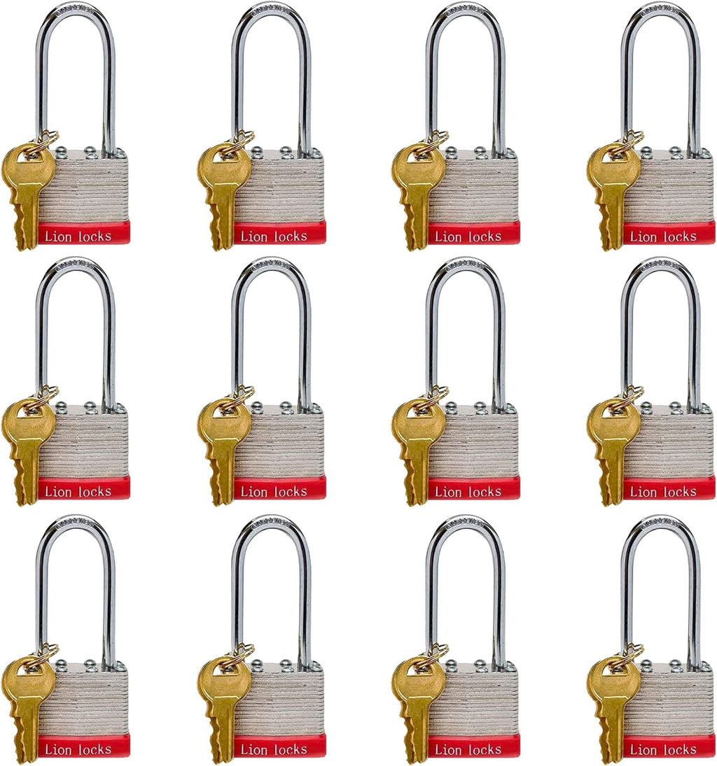 24 Keyed-Alike Padlocks with Long Shackle, 48 Keys, Hardened Steel Case, Brass Pin Cylinder R336543