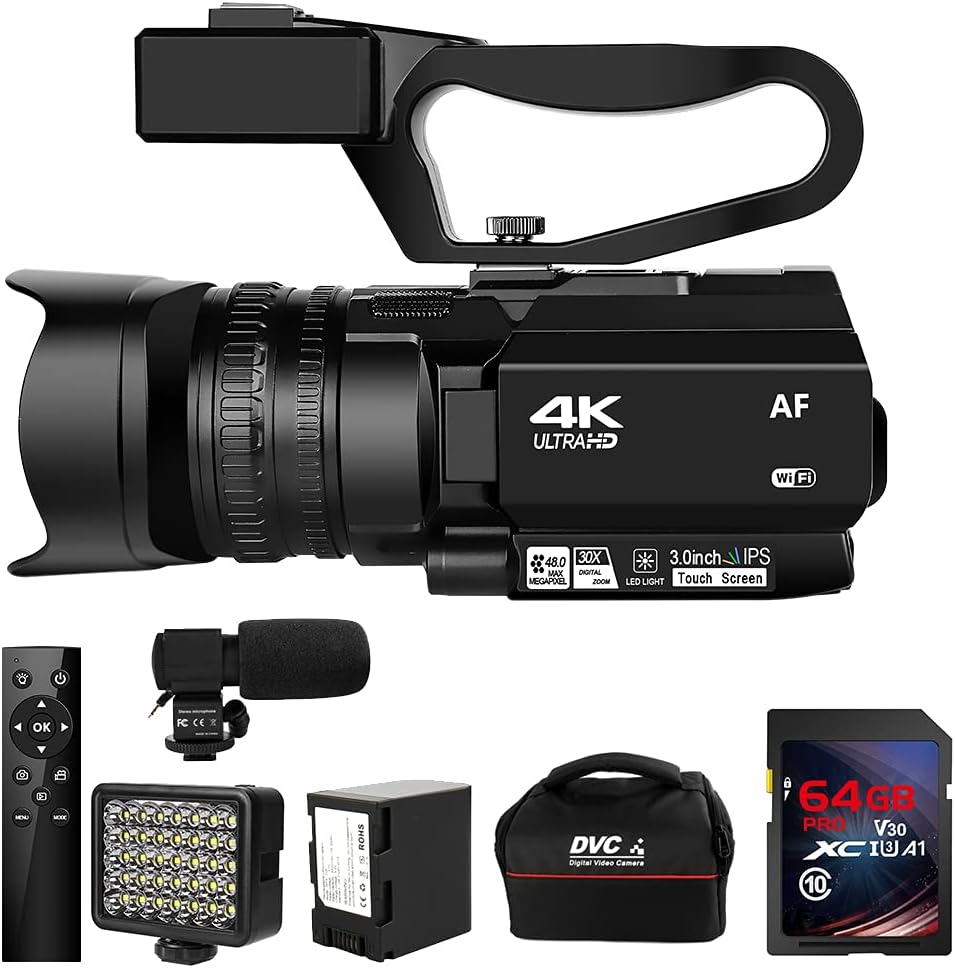 4K HD Auto Focus Camcorder 48MP 60FPS 30X Digital Zoom Camera with Handheld Stabilizer K35167
