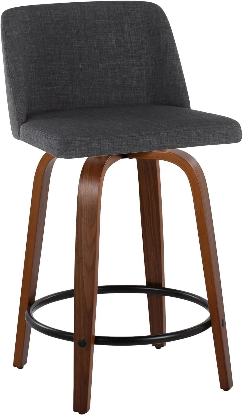 24" Counter Stool With Swivel In Walnut Wood And Charcoal Fabric - Set Of 2 A75985