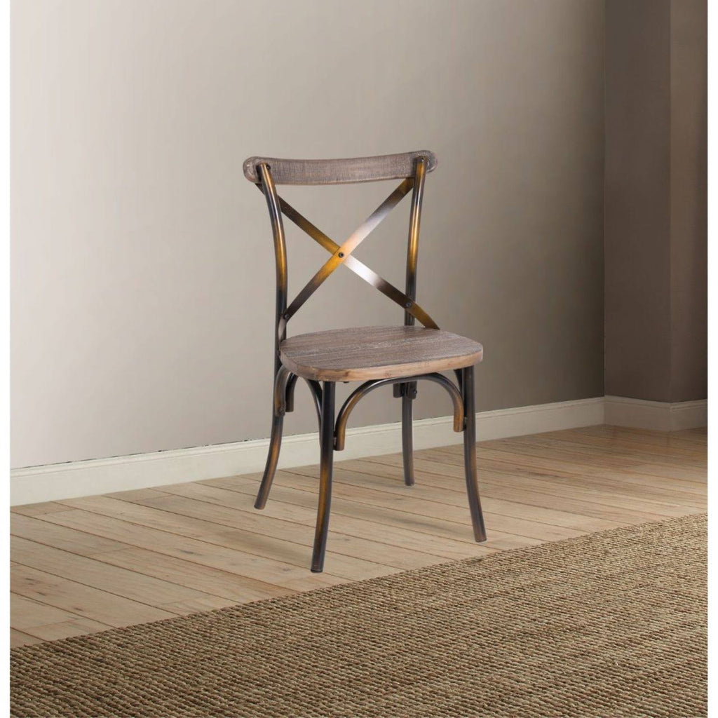 Industrial Style Wood and Metal Armless Side Chair C241