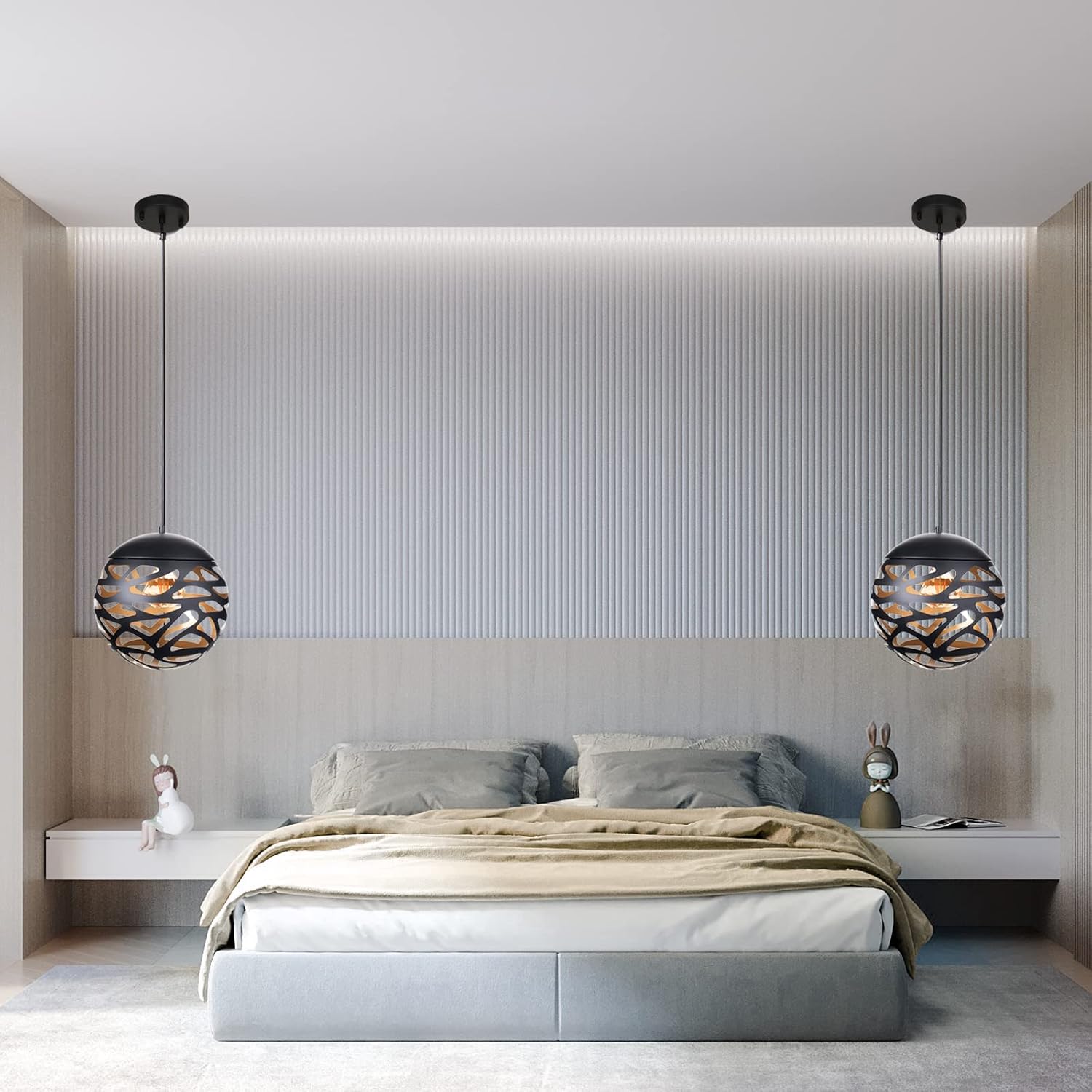 Matte Black Metal Pendant Light with Bulb Included X23756