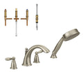 2-Handle Deck-Mount Roman Tub Faucet with Handshower in Brushed Nickel U780396