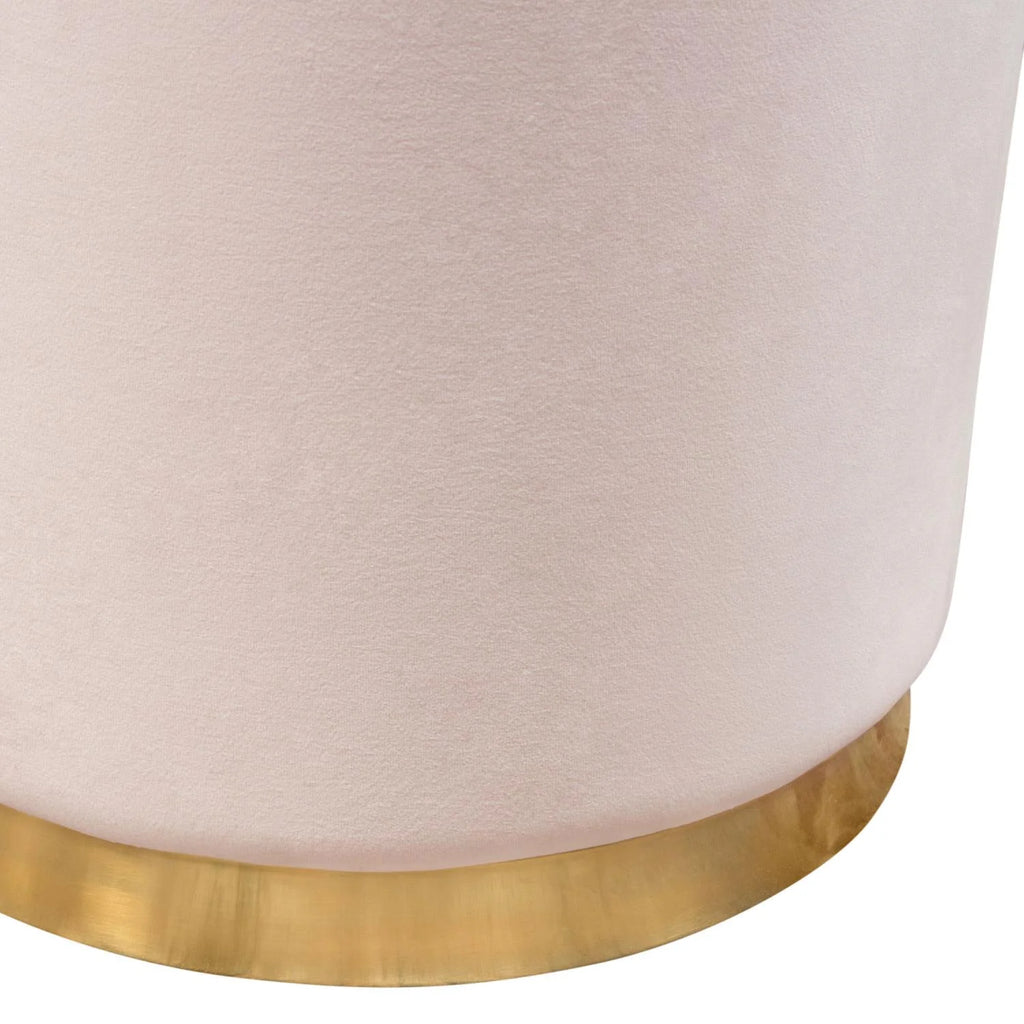 Blush Pink Velvet Round Accent Ottoman T83427