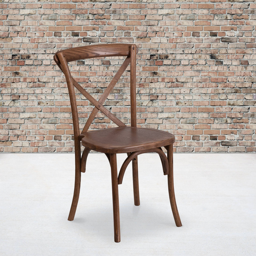 Stackable Wood Cross Back Chair, Pecan L111