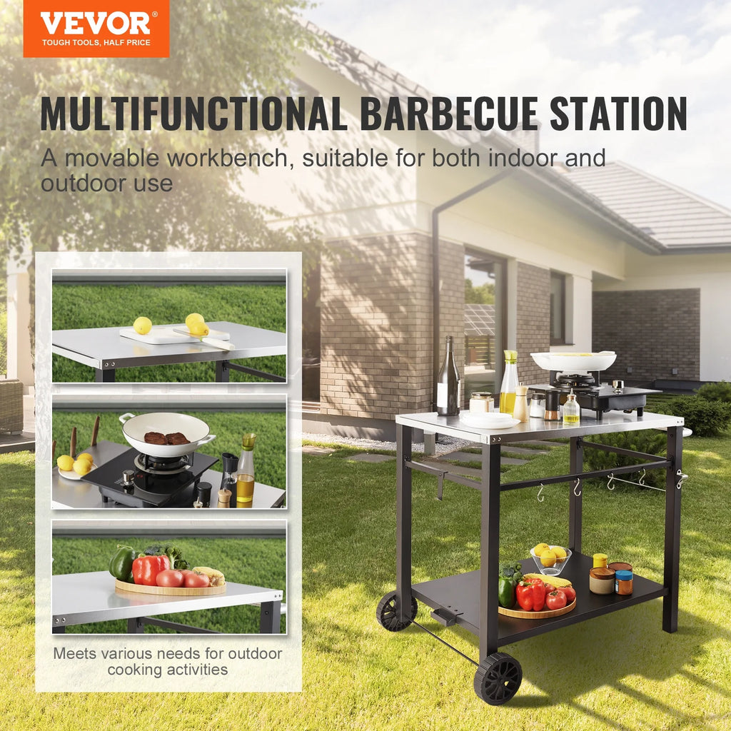 Outdoor Grill Dining Cart with Stainless Steel Table Top R400441