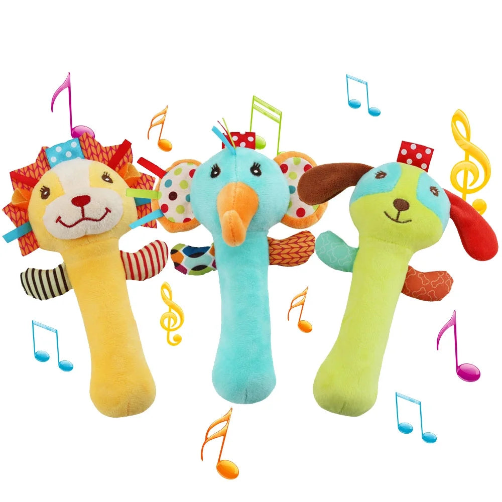3 Pack Baby Rattles Soft Sensory Toys Stuffed Animals Hand Grip Set A2472