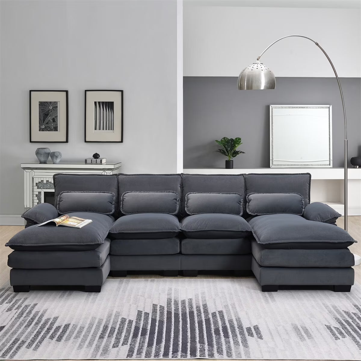 U-shaped Sectional Sofa with Waist Pillows J81643