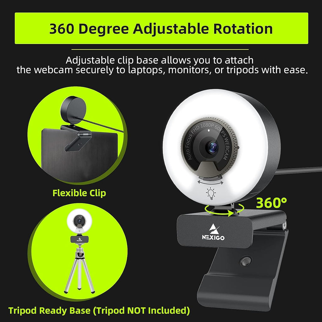 1080P 60FPS Webcam with Light, Fast AutoFocus, Built-in Privacy Cover, Dual Stereo Microphone, Pack of 2 P4687