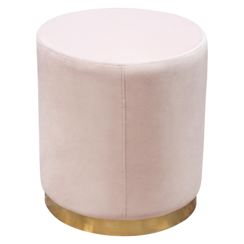 Blush Pink Velvet Round Accent Ottoman T83427