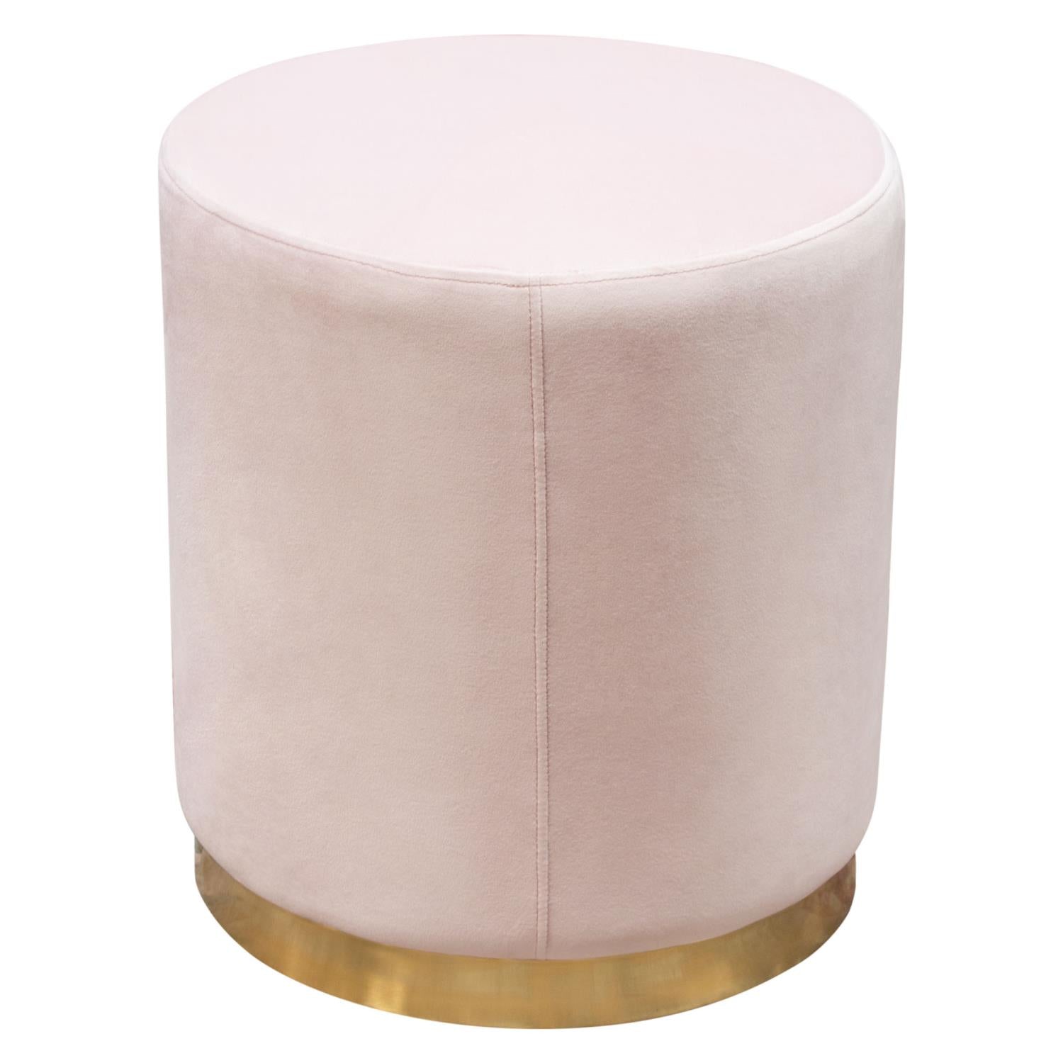 Blush Pink Velvet Round Accent Ottoman T83427