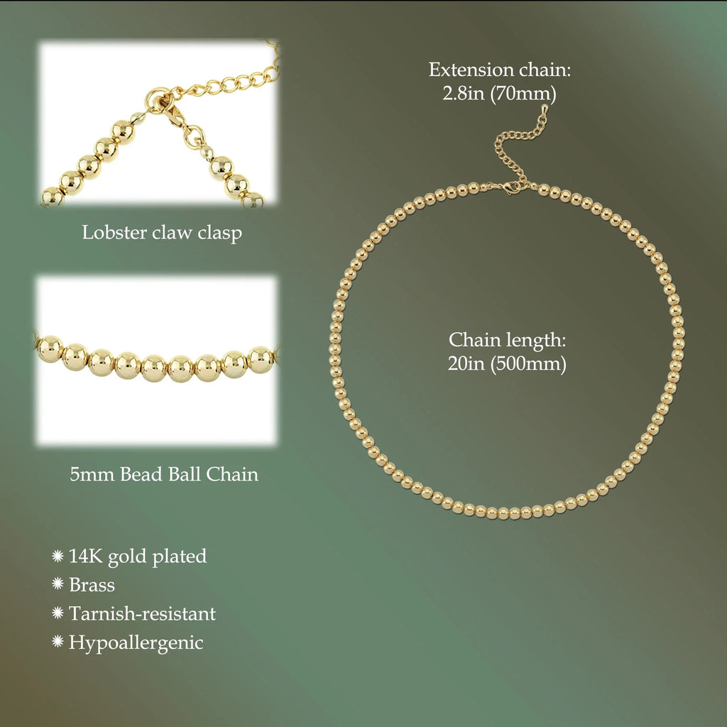 5mm Gold Plated Bead Chain Necklace P17538