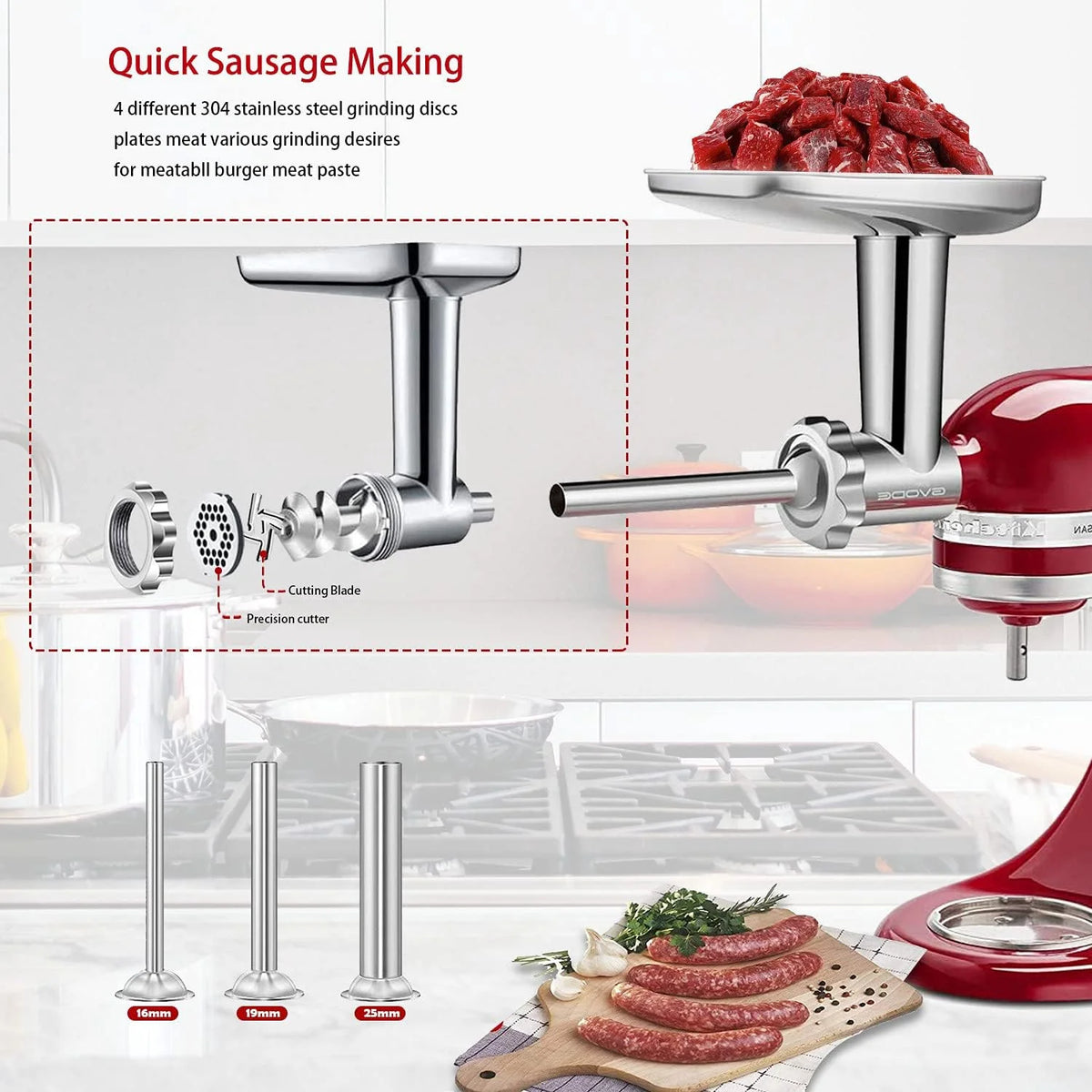 Meat Grinder Attachment for Stand Mixer, 3 Sausage Stuffer I480