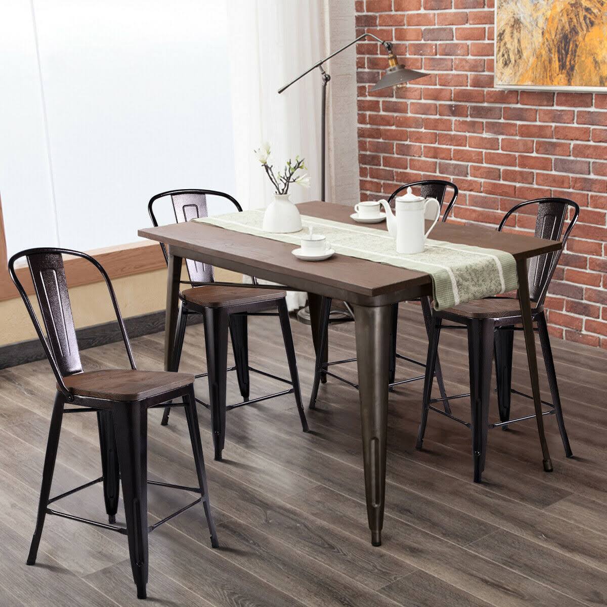 Copper Set of 4 Metal Wood Counter Stool Bar Chairs N855799