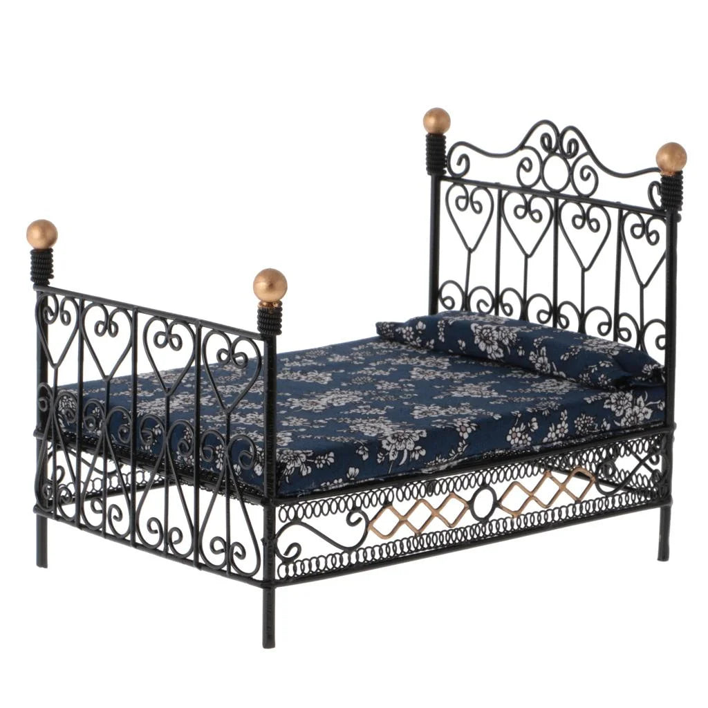 Black Metal Dollhouse Double Bed Furniture E256