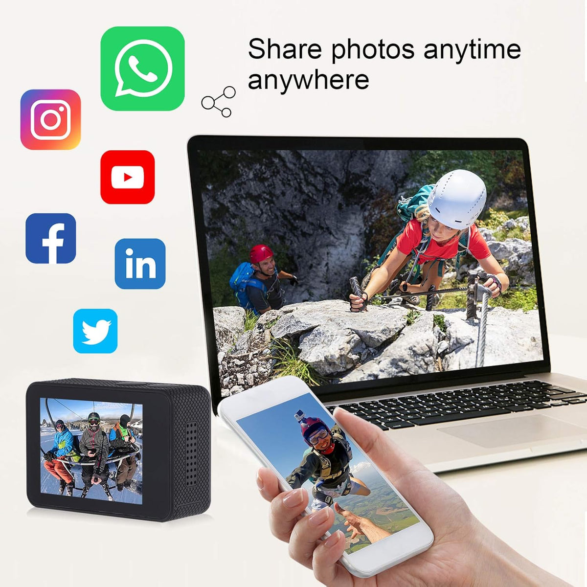 Black 4K 50FPS 24MP Waterproof Action Camera with 32GB Micro SD Card, Pack of 2 H179