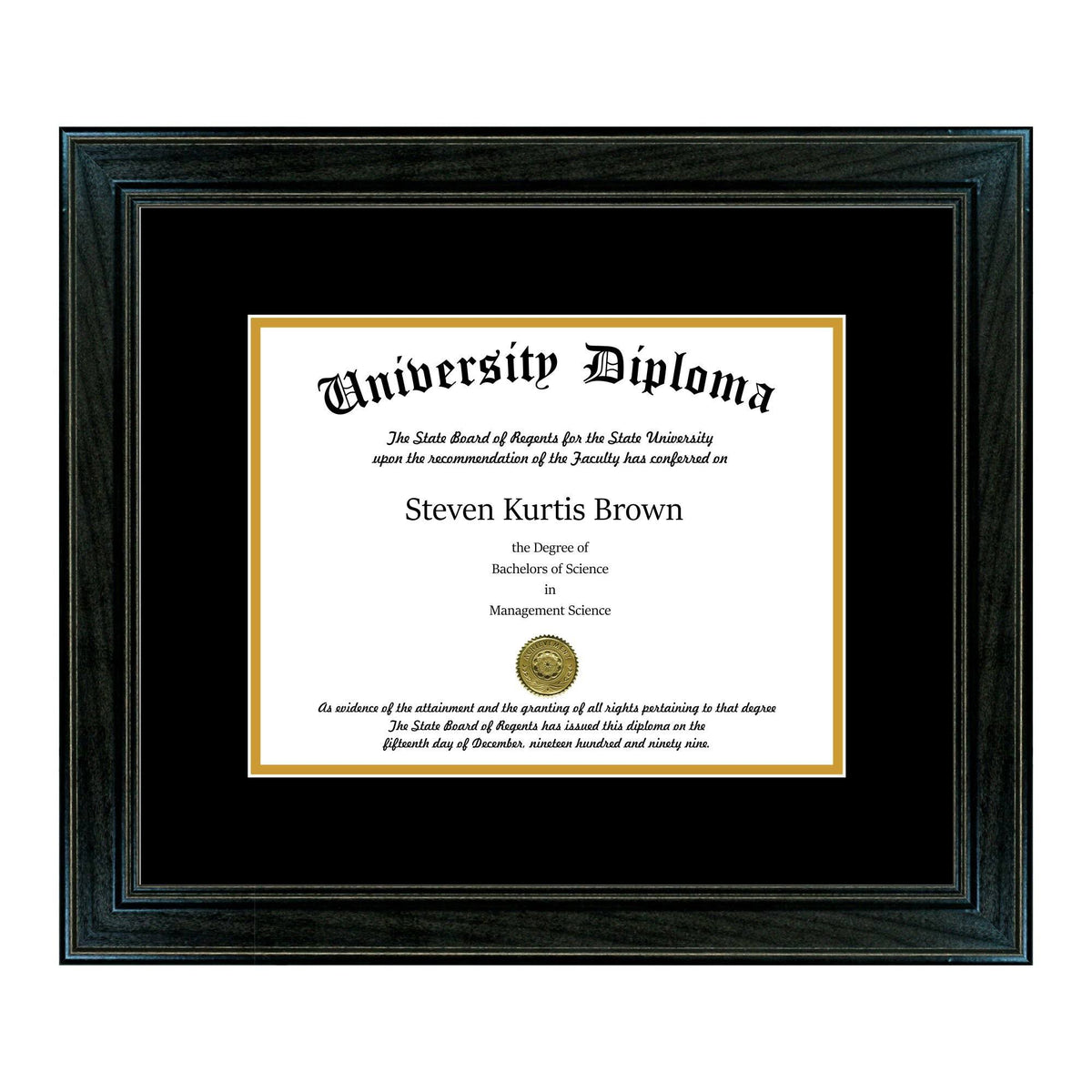 Black 1.5x22 Tall Diploma Frame with Double Matting T8163