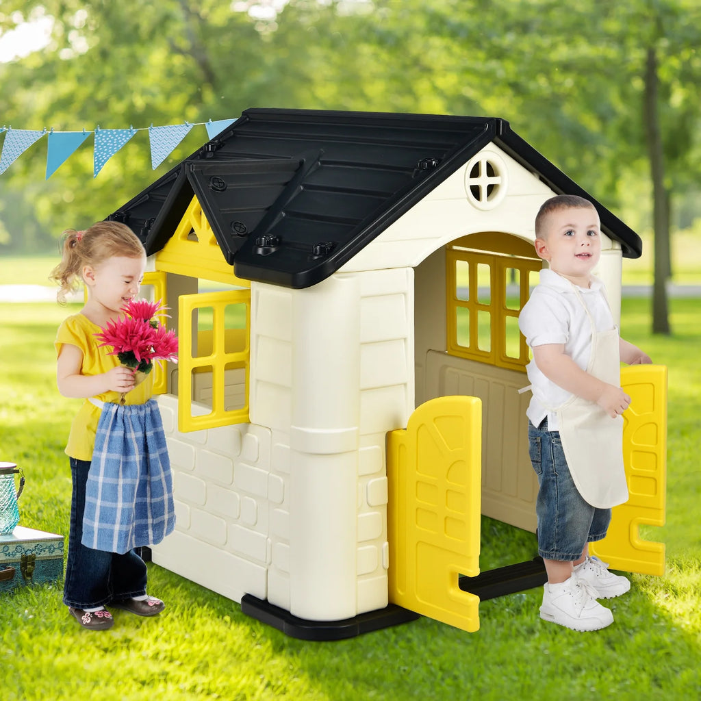 Yellow Playhouse Games Cottage with 7 PCS Toy Set and Waterproof Cover Y276112