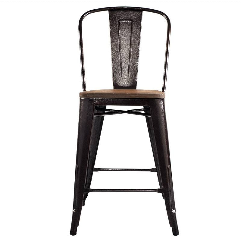 Copper Set of 4 Metal Wood Counter Stool Bar Chairs N855799